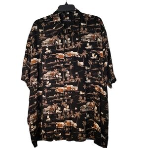 Vintage Car-Inspired Black and Brown Casual Hawaiian Shirt Natural Issue XXL EUC
